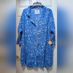 NWT Printfresh Blue Celestial Moon Stars Pajama Sleep Shirt Blue White Size 2X